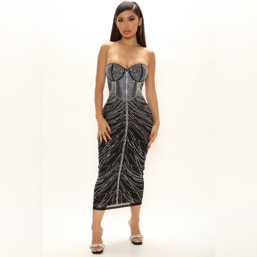 Elegant Black and Silver rhinestone Dress